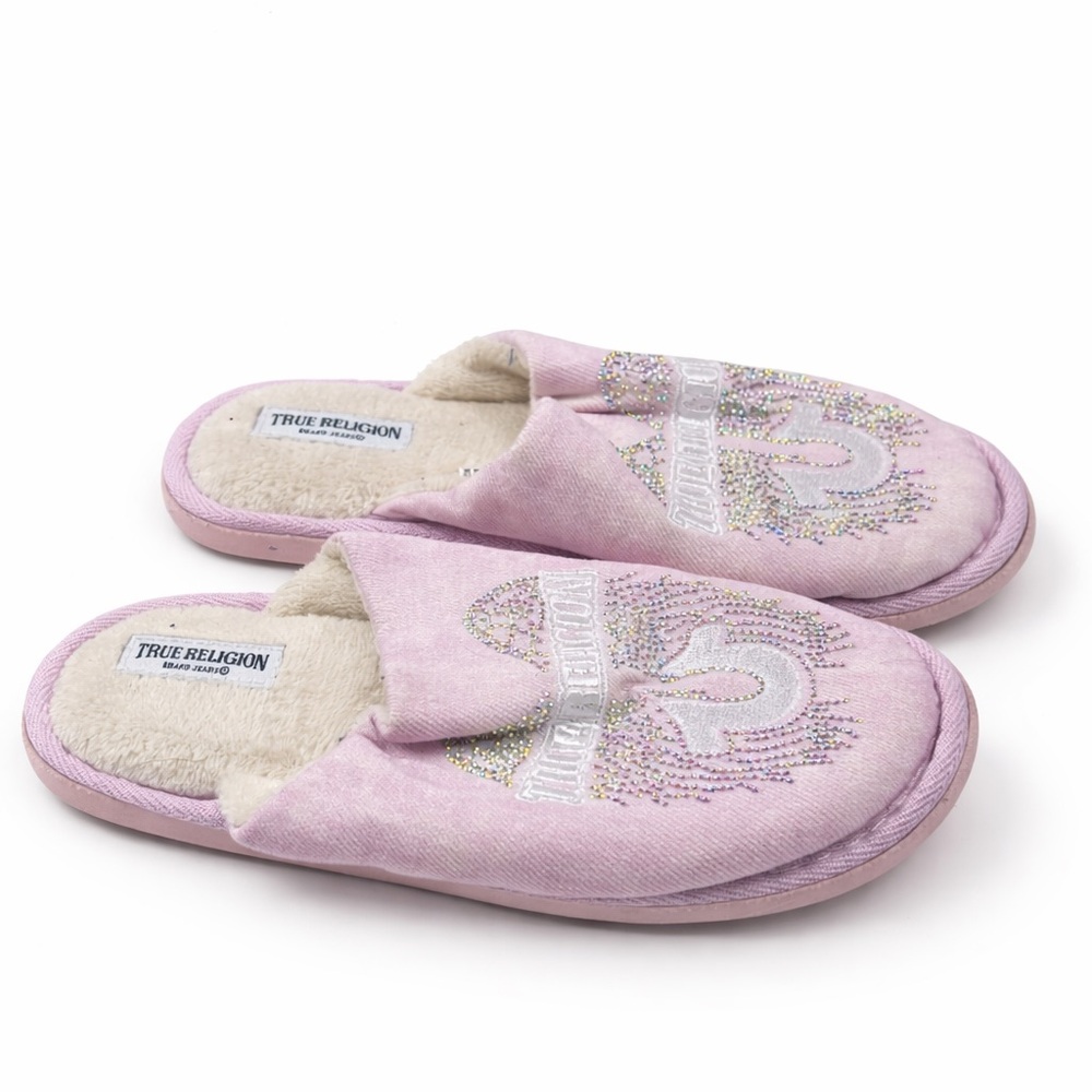 True Religion Pink Rhinestone Slippers Women’s Size 6.5–7.5